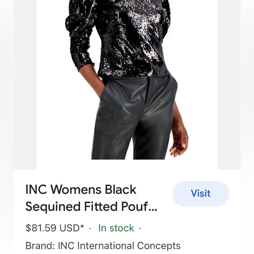 INC International Concepts Black Sequin Puff-Sleeve Top - Picture 3 of 7